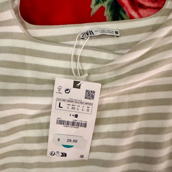 ZARA Striped Bodycon Tank Dress Beige White Size L NWT - Picture 4 of 7